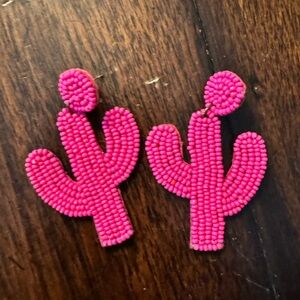 Hot Pink Beaded Cactus Earrings 🌵